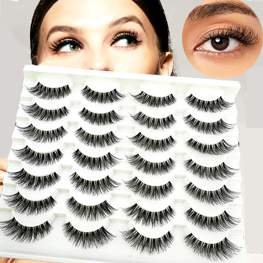 New Cat Eye Lashes Natural Look Short Lashes Wispy with Clean Band 13mm Hand-Knotted Manga False Eyelashes 14Pairs