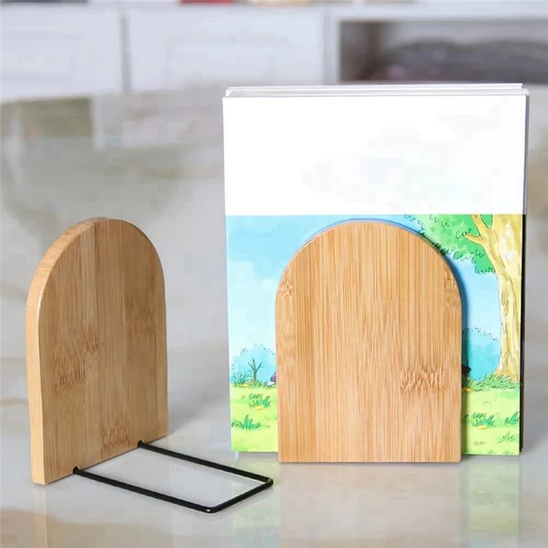 A19F-Wood Decorative Bookends Office Book Stand Bookshelf Ends Sturdy Book Holders For Shelves