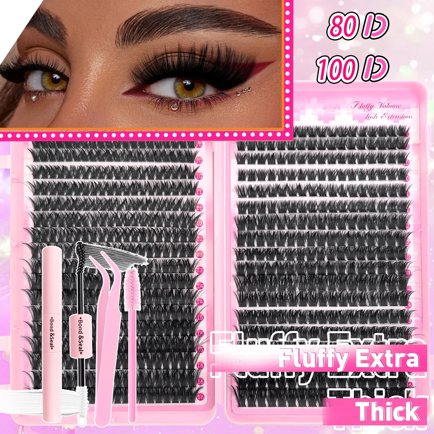 DIY Lash Extension Kit Clusters Individual Eyelashes Kit 9-16mm with Bond and Seal Wispy Natural Mange Lashes