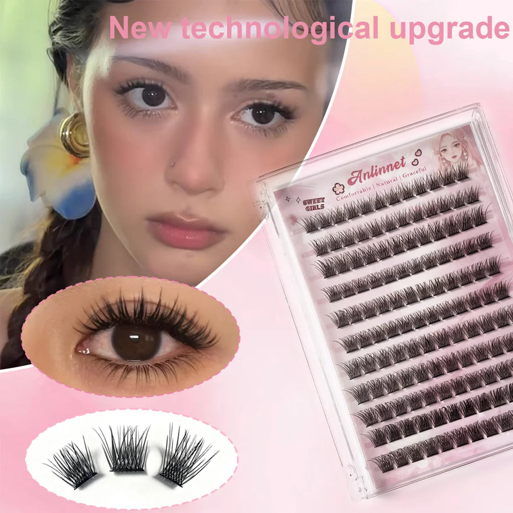 10 rows, 120 clusters of natural eyelashes, glue free eyelashes, self-adhesive false eyelashes,  makeup, eyelash extension