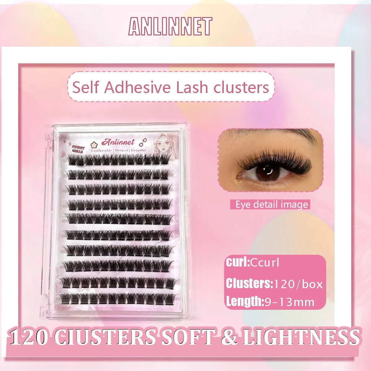 10 rows, 120 clusters of natural eyelashes, glue free eyelashes, self-adhesive false eyelashes,  makeup, eyelash extension
