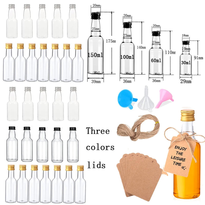 10Pcs 30ml-150ml Plastic Liquor Bottles W/ Aluminum Cap Reusable Travel Juice Container For Wedding Party Gifts DIY Decorating
