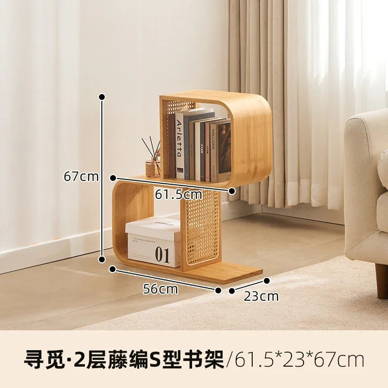 Creative Bamboo Bookshelf Multi-Layer Floor-Standing Storage Rack Wicker Bookcase Spacious Book Organizer for Living Room Home D