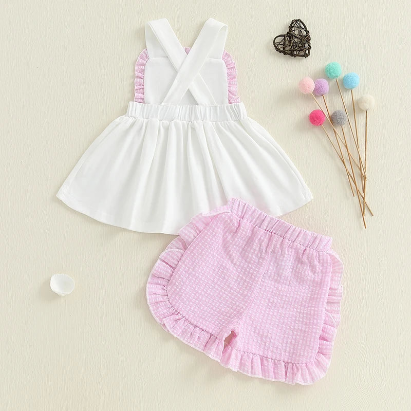Lioraitiin Toddler  Baby Girl Summer Outfits Sleeveless Sailboat Embroidery Tank Tops Shorts Set Clothes