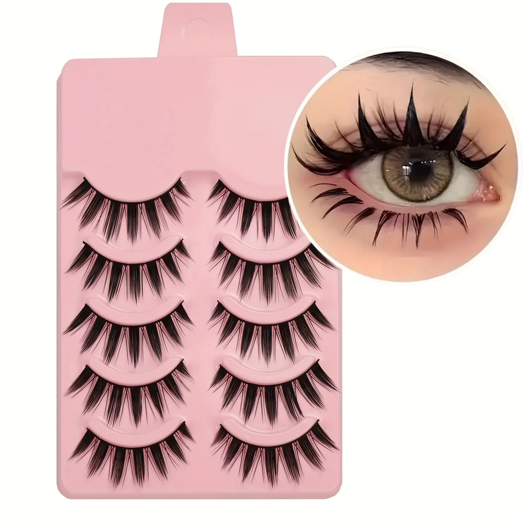 5 pairs of dramatic manga style false eyelashes - thick doll eye makeup, suitable for role-playing and casual wear
