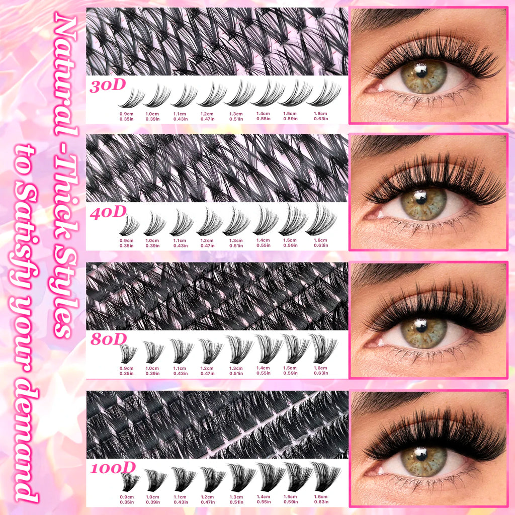 DIY Lash Extension Kit Clusters Individual Eyelashes Kit 9-16mm with Bond and Seal Wispy Natural Mange Lashes