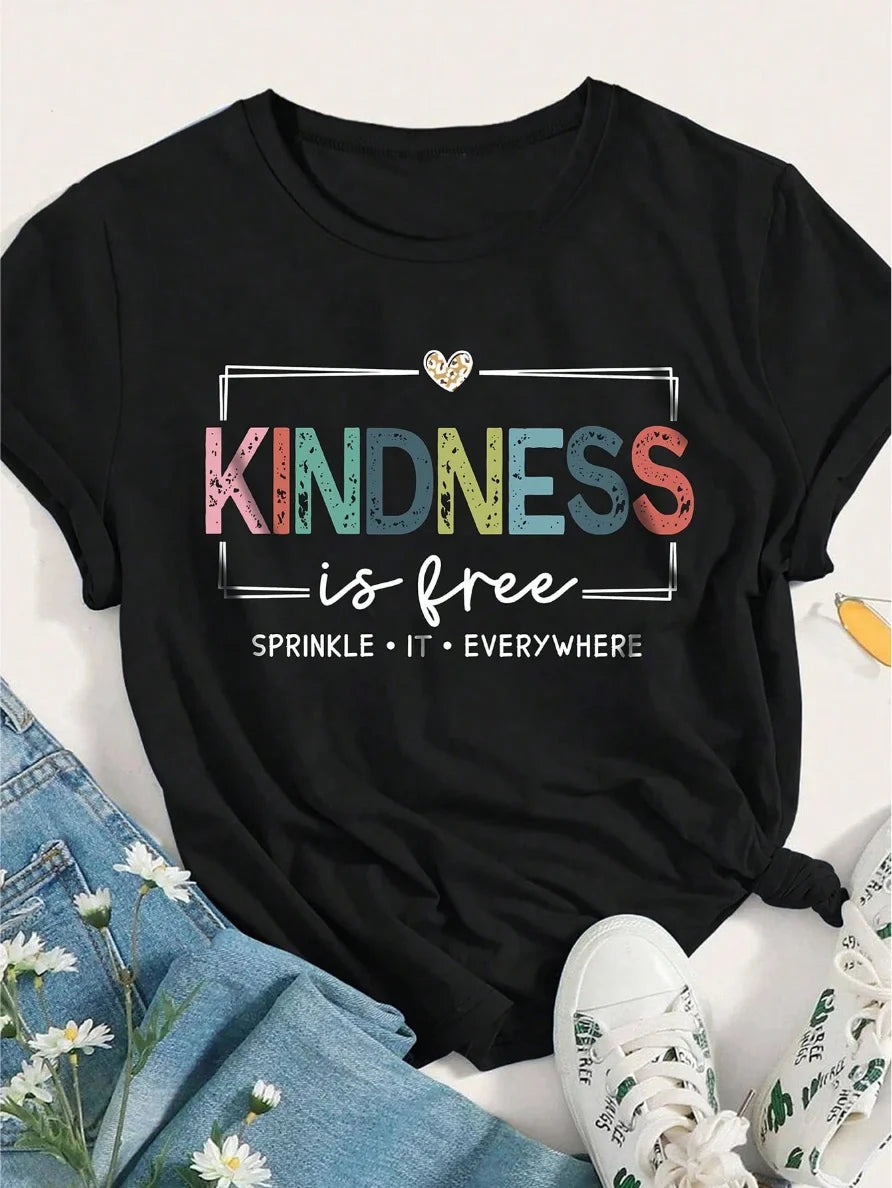 Kindness Is Free Printed Plus Size T-Shirt Summer Outfits Graphic Tees Women Tops