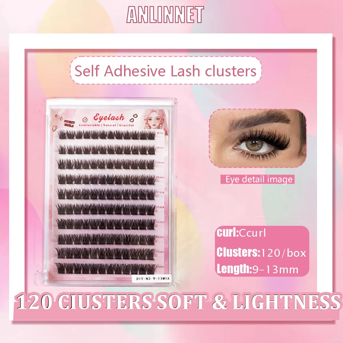 10 rows, 120 clusters of natural eyelashes, glue free eyelashes, self-adhesive false eyelashes,  makeup, eyelash extension