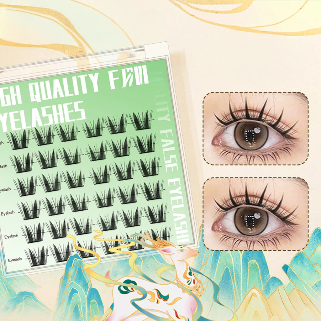 Natural Cosplay False Eyelashes No Glue Need Eyelash Clusters False Eyelashes for Eye-Lifting Effect DIY Makeup Use Makeup Tools