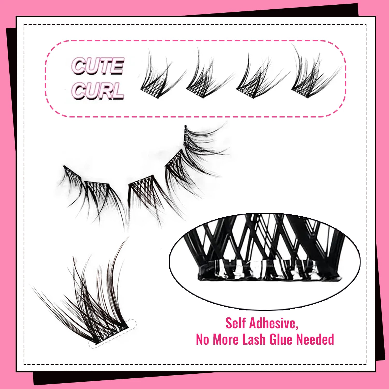 Self-Adhesive Eyelashes, 80 Pieces of Self-Adhesive Lash Clusters, 10-16 mm Mixed, Natural Look, Cat-Eye Ultra-Thin and Lightweight, Easy for Beginners to Use, D Curl, Self-Application at Home