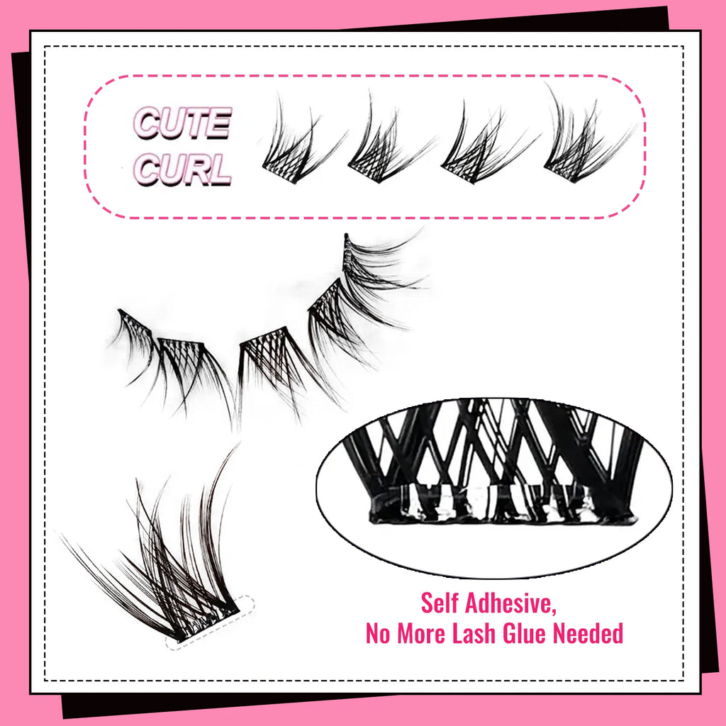 Self-Adhesive Eyelashes, 80 Pieces of Self-Adhesive Lash Clusters, 10-16 mm Mixed, Natural Look, Cat-Eye Ultra-Thin and Lightweight, Easy for Beginners to Use, D Curl, Self-Application at Home