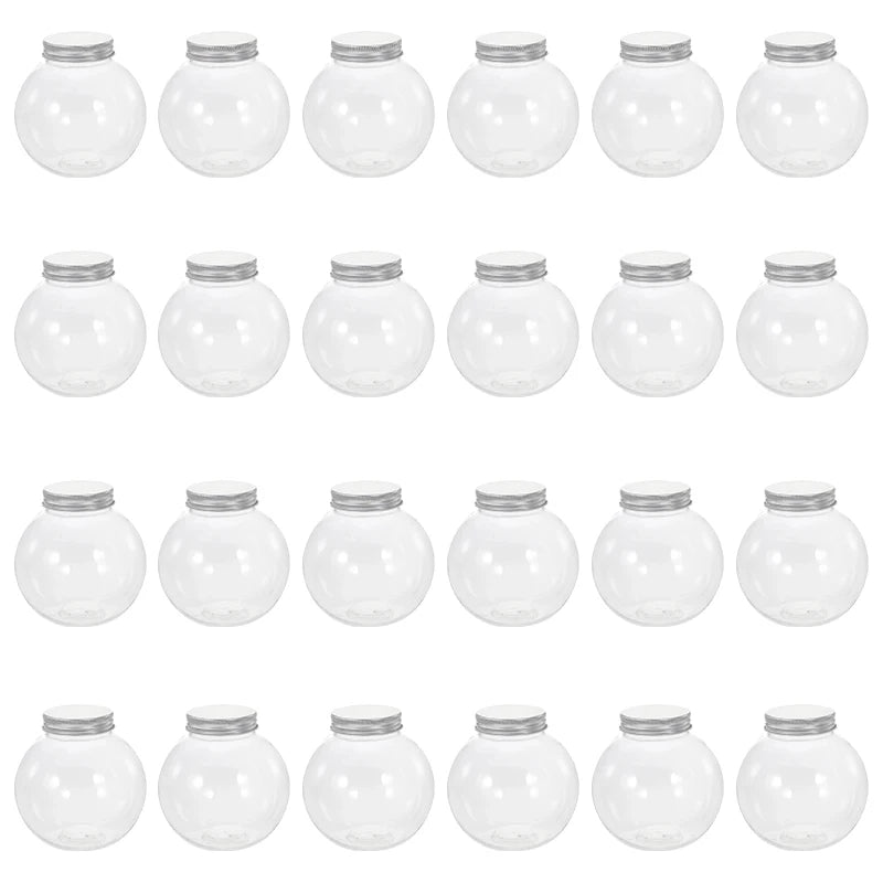24 Pcs Christmas Candy Jar Juice Bottles Storage Clear Container Lid Packaging Ball Shaped Plastic Jars Treats Gift Box Drinks