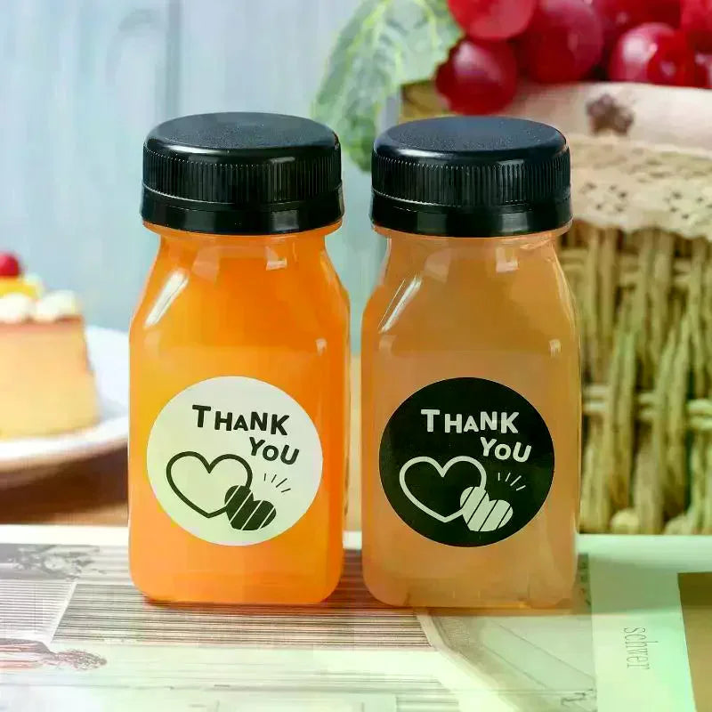 Drink Container 4Pcs Juice Bottles 120ml Empty Clear Coffee Milktea Square Plastic Bottle With Lid