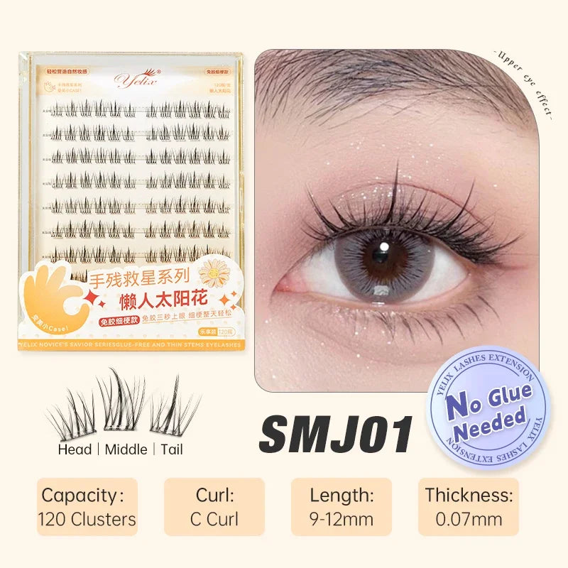 Yelix Self-adhesive Glue Free False Eyelashes Reusable DIY Segmented DIY Lashes Clusters No Glue Needed Natural Soft Lashes