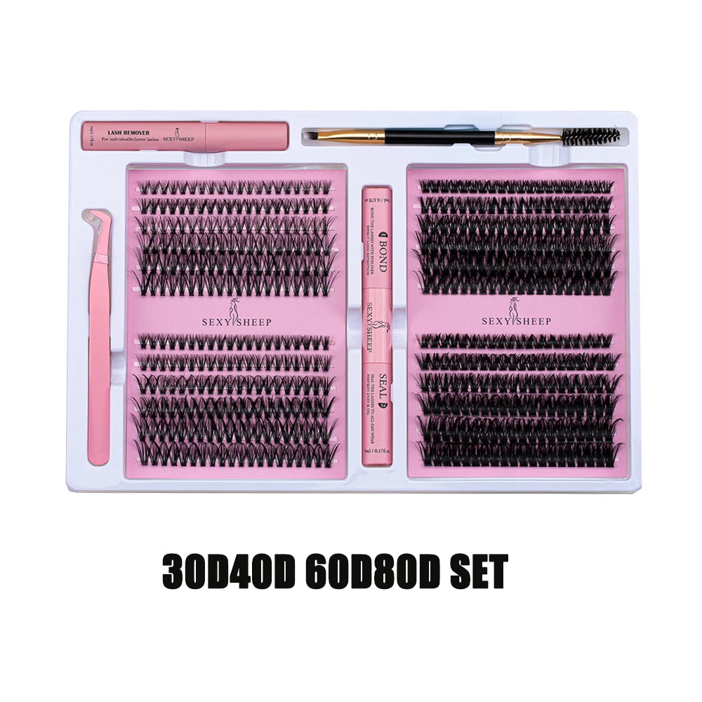 DIY False Eyelashes Clusters Extensions Individual Lashes Cluster Natural Segmented With glue,Remover,lash brush，tweezers