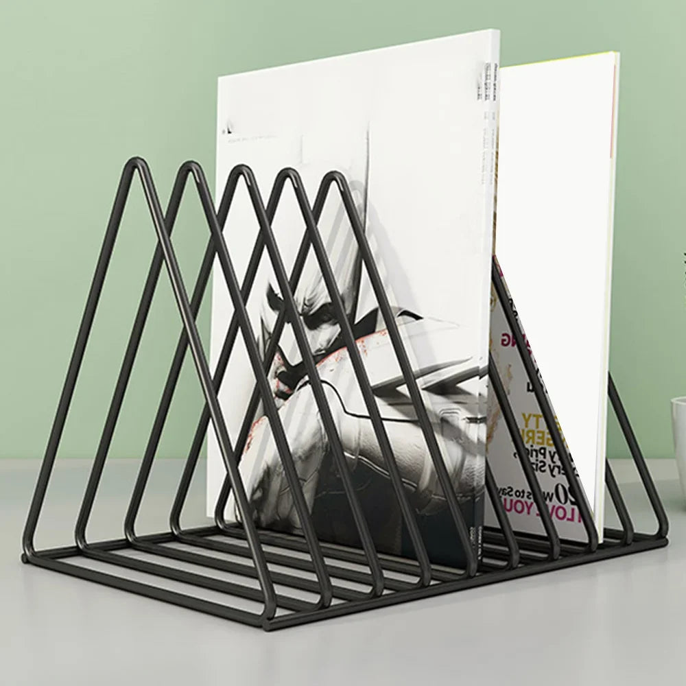 Book Storage Rack Black Newspapers Magazines Stand Student Stationeres Organizer Desktop Iron Book Shelf Vinyl Records Holder