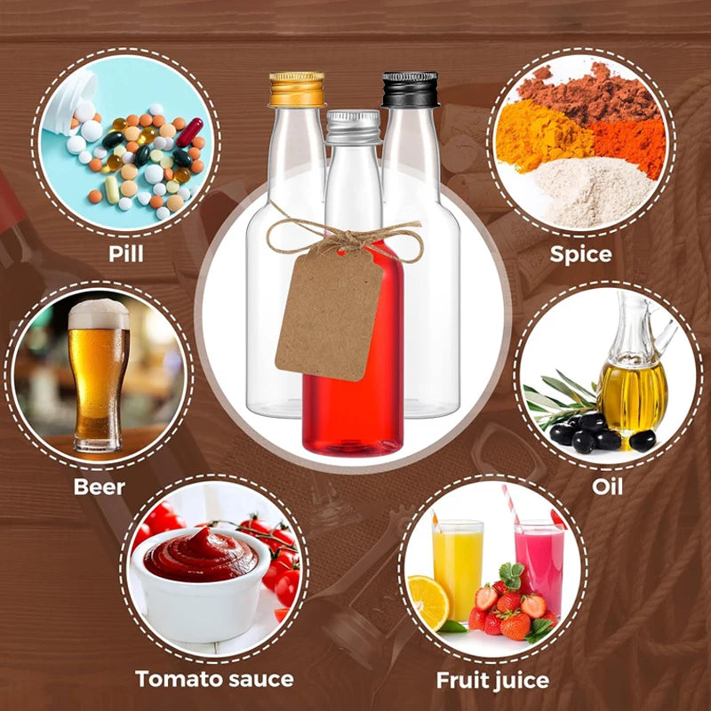 10PCS 30ML-150ML Portable Plastic Juice Bottles Reusable Drink Container Mini Liquor Bottle For Favors Weddings Parties Favors