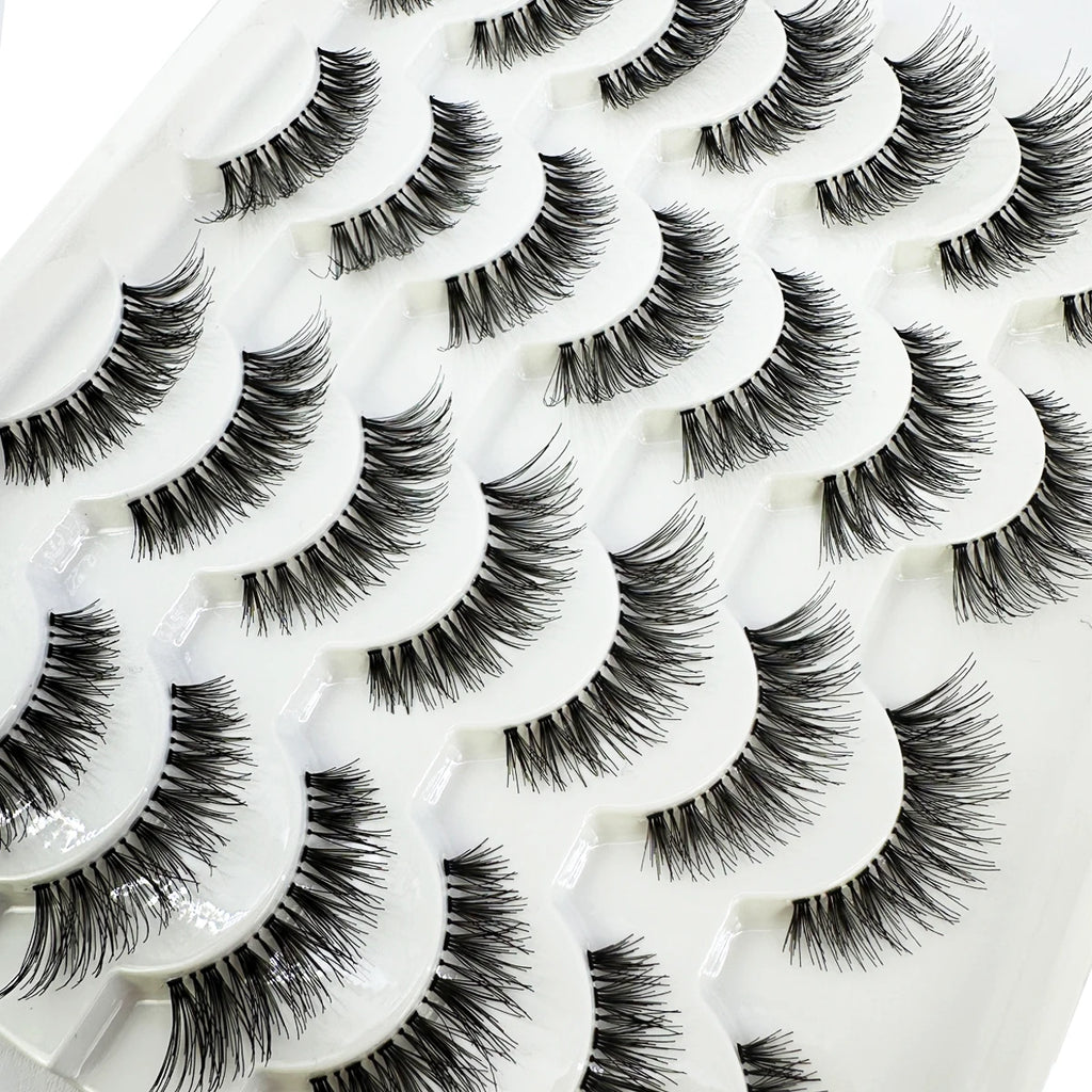 New Cat Eye Lashes Natural Look Short Lashes Wispy with Clean Band 13mm Hand-Knotted Manga False Eyelashes 14Pairs