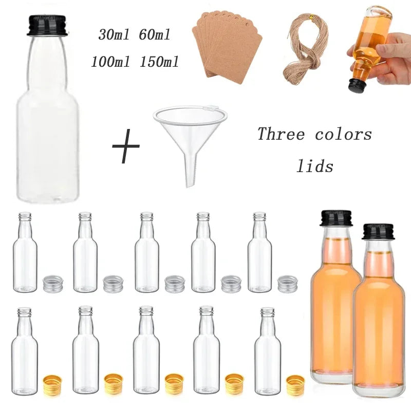 10Pcs 30ml-150ml Plastic Liquor Bottles W/ Aluminum Cap Reusable Travel Juice Container For Wedding Party Gifts DIY Decorating