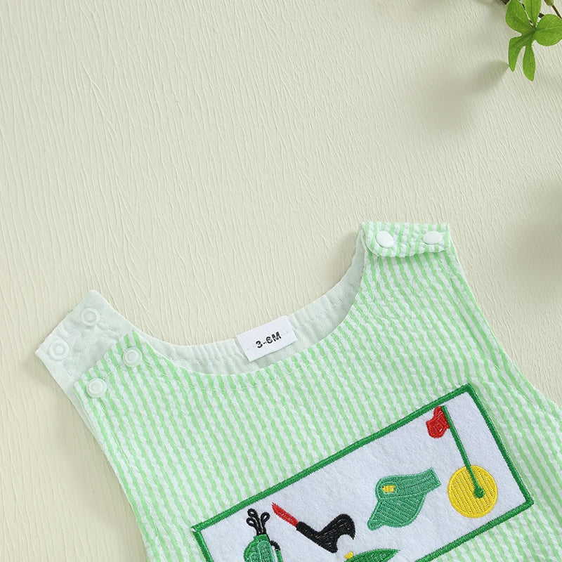 0-18M Infant Baby Boy Summer Outfits Newborn Sleeveless Smocked Bubble Romper Golf Clothes