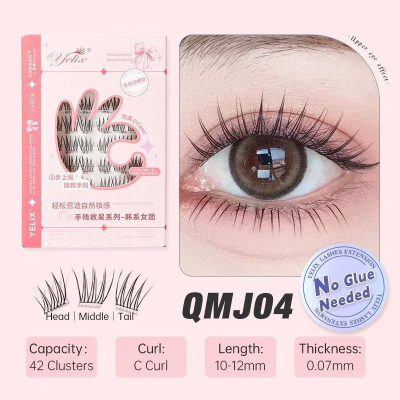 Yelix Self-adhesive Glue Free False Eyelashes Reusable DIY Segmented DIY Lashes Clusters No Glue Needed Natural Soft Lashes
