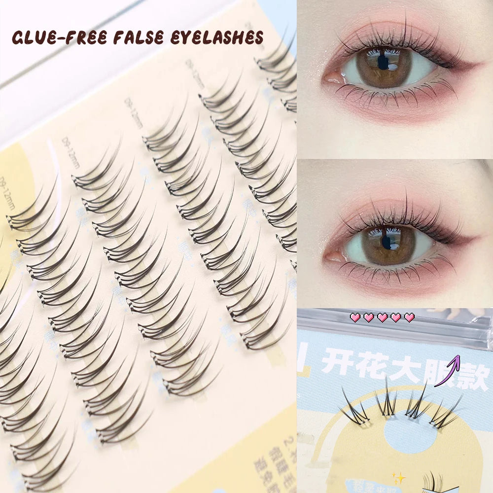 6 Rows Of Glue-Free False Eyelashes In A Single Cluster, Natural And Curled For Comfortable Wearfalse Eyelashes Eye Make-Up