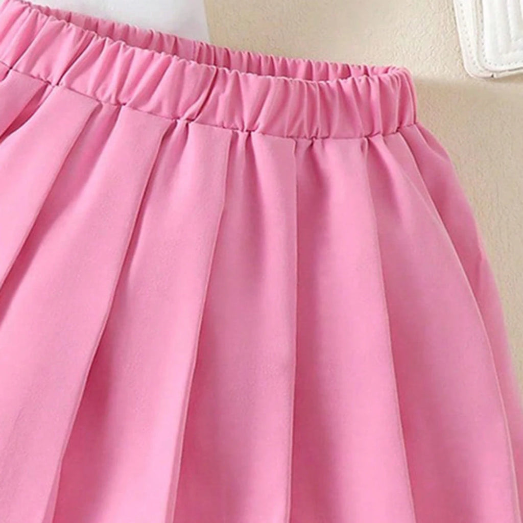 Young Girl POLO Neck Top With Pleated Elastic Waistband Skirt Summer Outfits , Summer