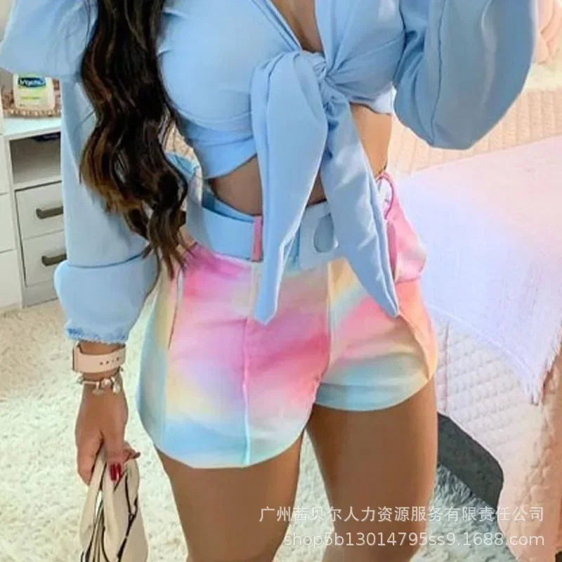 Summer Outfits for Women New Rainbow Tie Sexy Two Piece Set Women