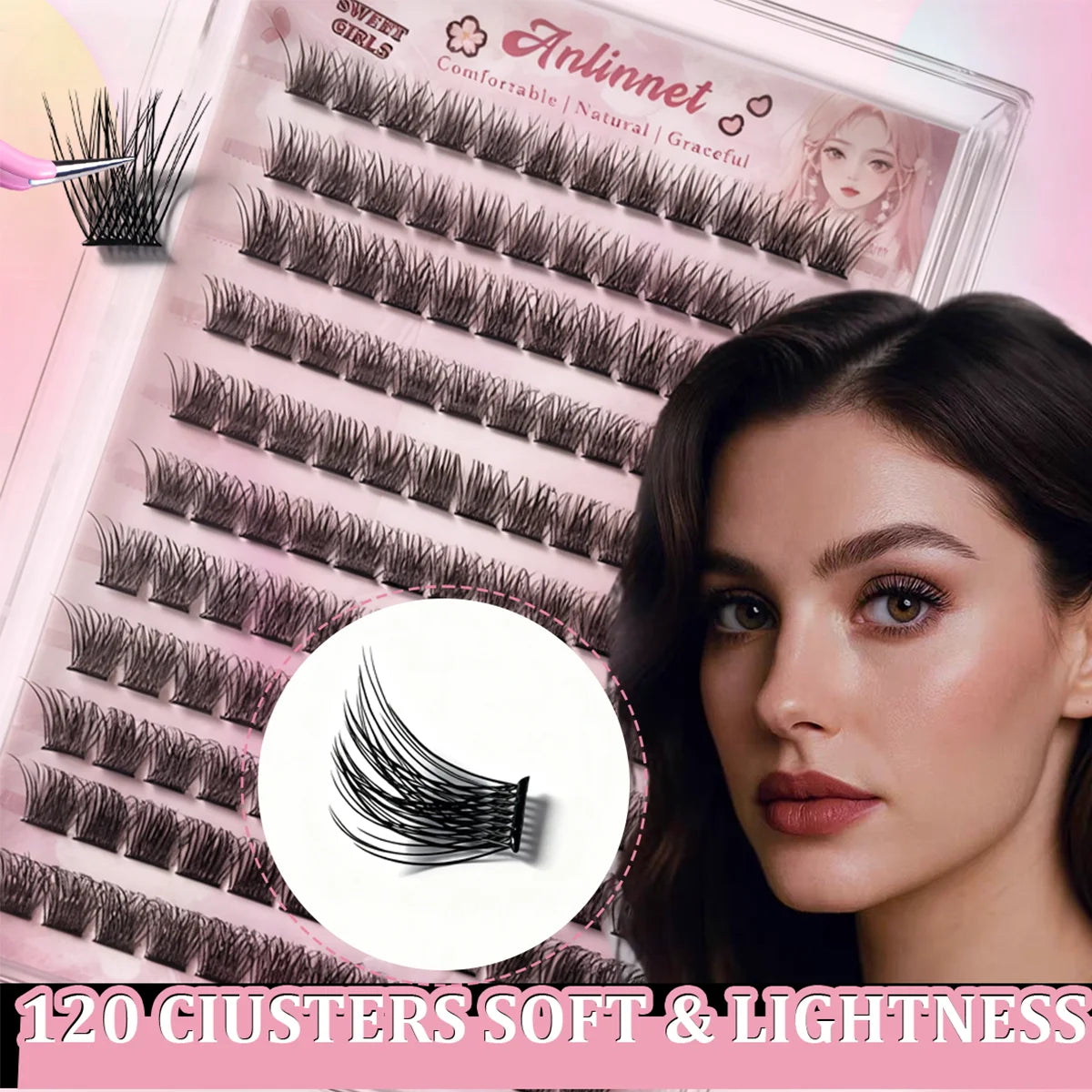 10 rows, 120 clusters of natural eyelashes, glue free eyelashes, self-adhesive false eyelashes,  makeup, eyelash extension