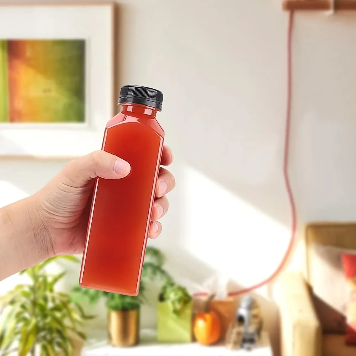 6pcs Leak-Proof Clear Plastic Juice Bottles-Perfect For Juicing, Smoothies, Milk Homemade and Other Beverages Portable for Out