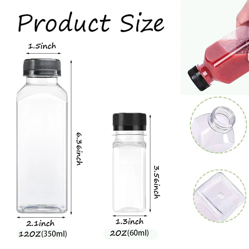 12-48Pcs Plastic Bottles With Caps Reusable Juice Bottles Clear Smoothie Containers For Home Party Picnic Business 2oz/12oz