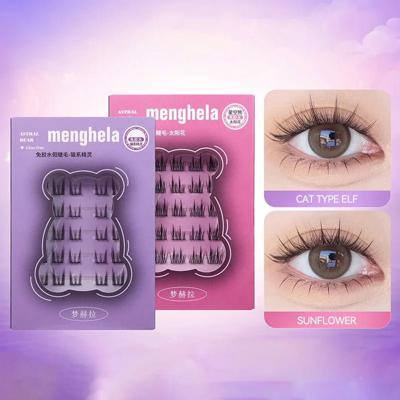 Menghela Glue-Free False Eyelashes: Solar-Flower Style - Easy-to-Apply Segmented Clusters for Beginners, Fairy-Like Lashes for W