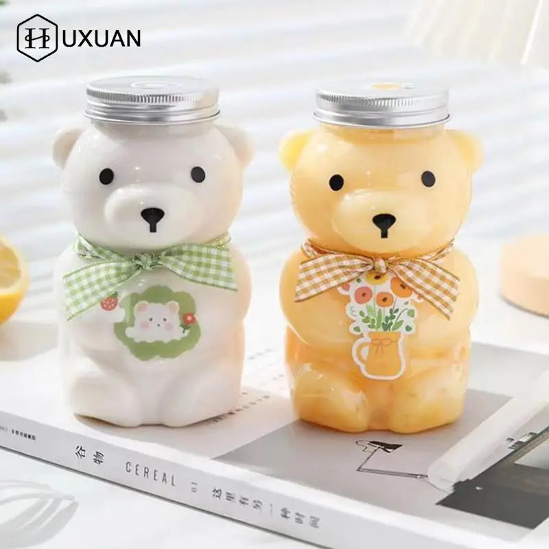 Disposable Drink Bottles Juice Storage Bottles Beverage Milk Tea Bottles Cute Bear Juice Drink Milk Tea Sealed Bottle