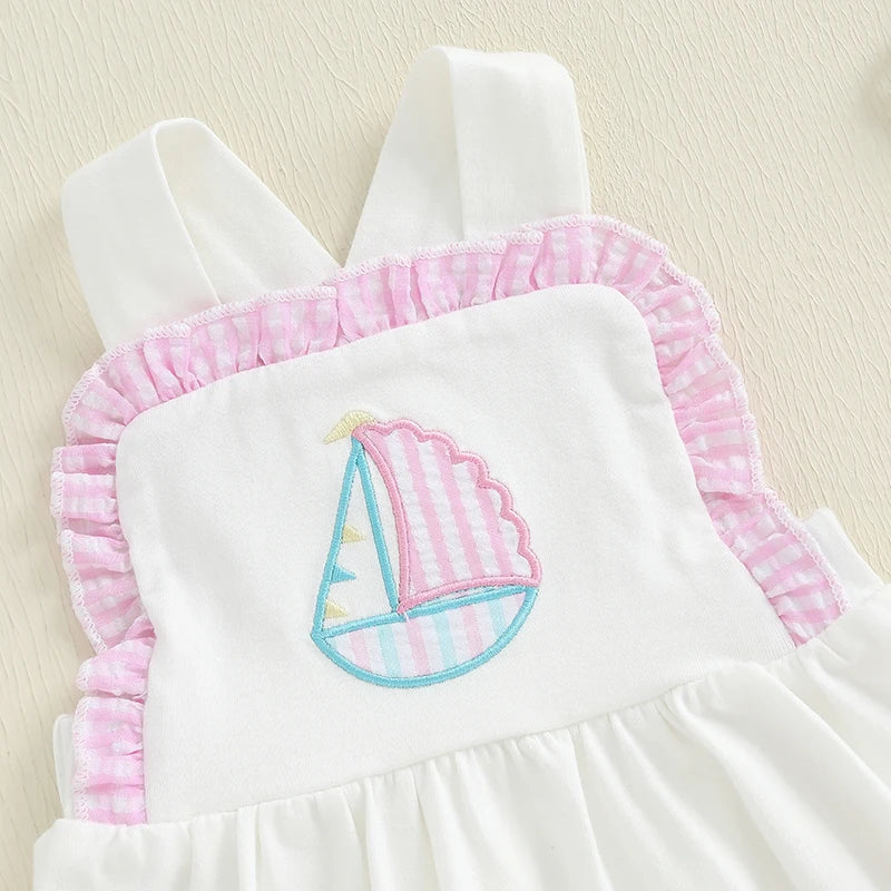 Lioraitiin Toddler  Baby Girl Summer Outfits Sleeveless Sailboat Embroidery Tank Tops Shorts Set Clothes
