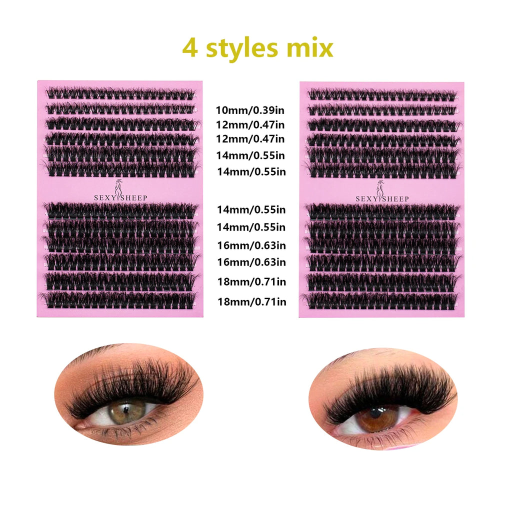 DIY False Eyelashes Clusters Extensions Individual Lashes Cluster Natural Segmented With glue,Remover,lash brush，tweezers