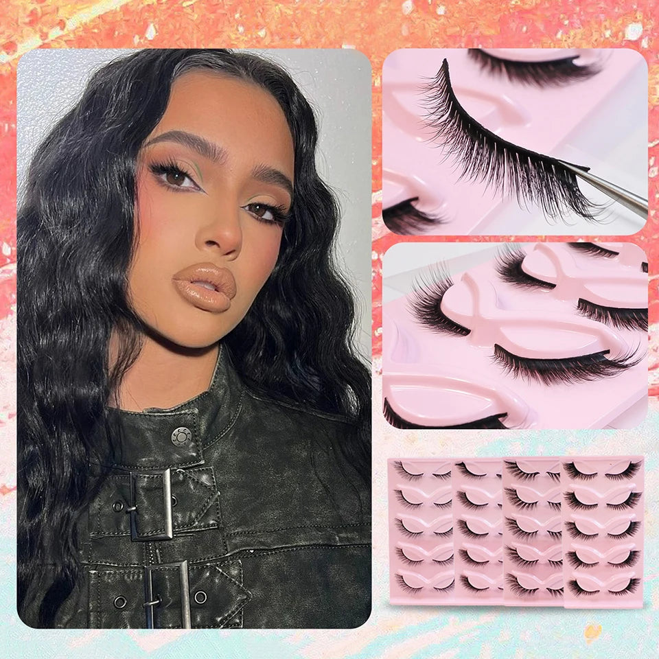 Makeup Eyelashes 5 Pairs Cat Eye Lashes Wholesale Natural Look End Eye Elongate Fox Eye Faux Mink Lashes