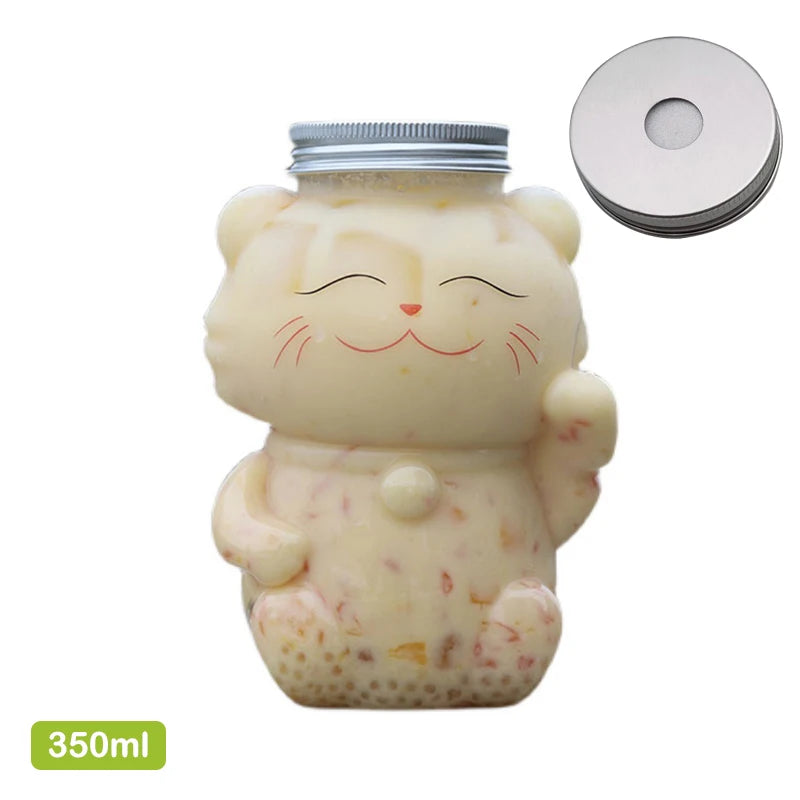 Disposable Drink Bottles Juice Storage Bottles Beverage Milk Tea Bottles Cute Bear Juice Drink Milk Tea Sealed Bottle