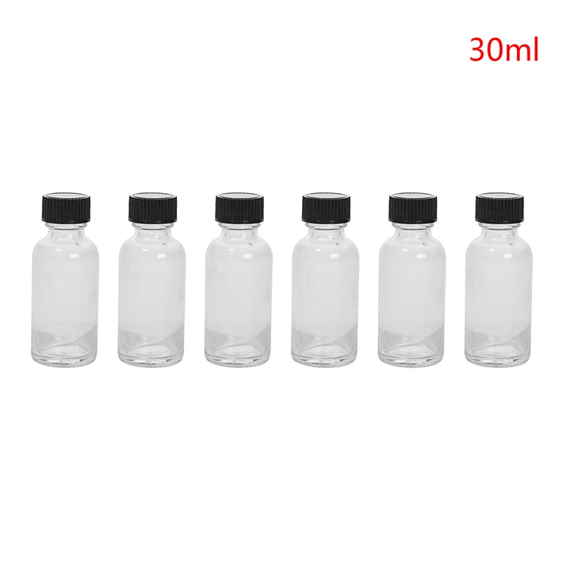 6pcs Small Clear Glass Bottles with Lids for Liquids Tiny Short Jars with Caps Mini Glass Juice Bottles for Potion, Ginger Shots