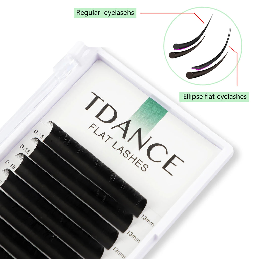 TDANCE 12Lines 8-15mm Ellipse Flat Lashes Matte Split Tips Shaped Individual Nature Eyelash Extension For Professionals Supplies