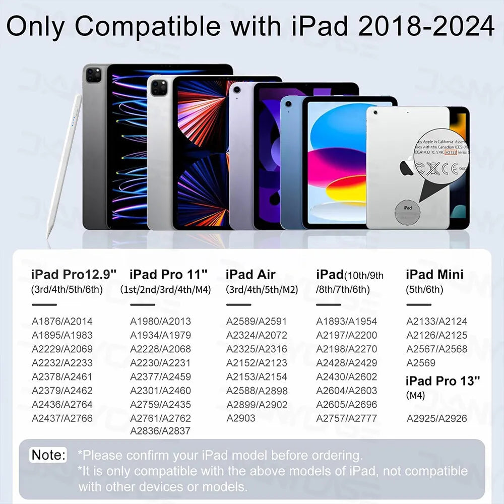 For iPad Stylus Pencil 2024 iPad Air 11 Air 13 M2 Pro 13 11 M4 5/6/7/8/9/10th Gen  Air 3/4/5 Mini 5 6 with Palm Rejection