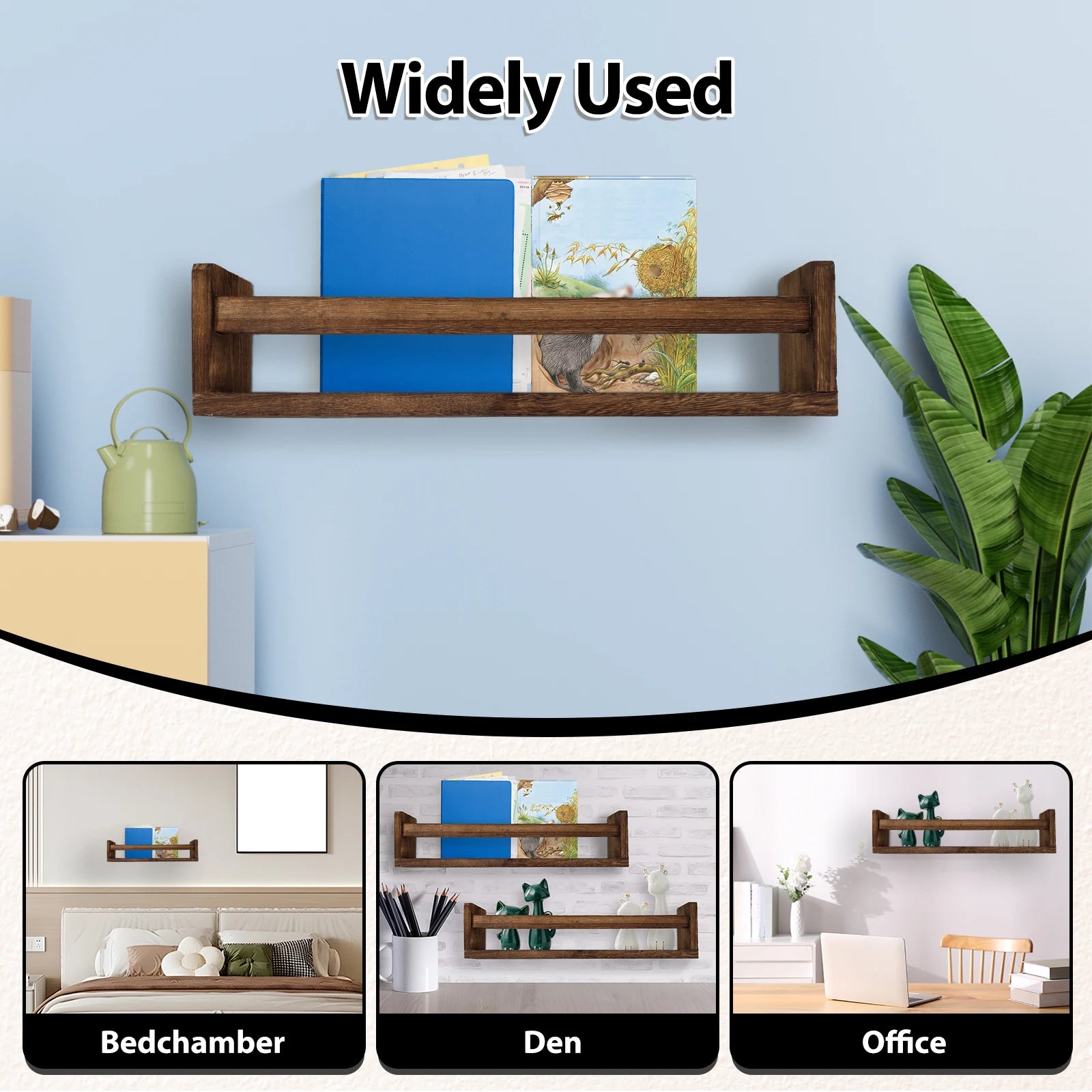 3Pcs Wooden Floating Shelves Wall Mounted Book Shelves Multi purpose Storage Rack Floating Nursery Book Shelves for Home Bedroom