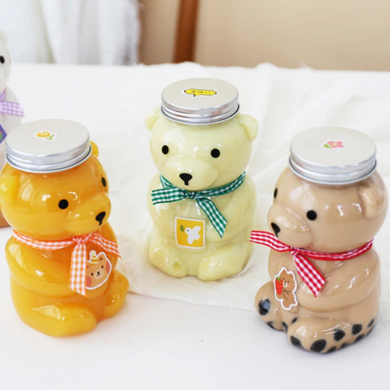 Disposable Drink Bottles Juice Storage Bottles Beverage Milk Tea Bottles Cute Bear Juice Drink Milk Tea Sealed Bottle