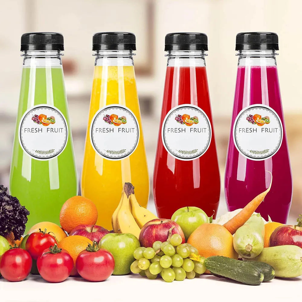 12oz Empty Plastic Juice Bottles with Caps, Cone Reusable Clear Bulk Beverage Containers for Juicing,Drinking,Milkshake,Tea