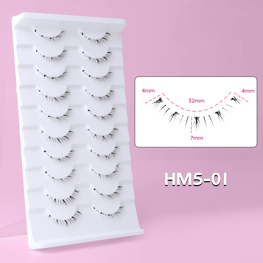 10Pairs Bottom Eyelashes Manga Lower Lashes Clear Band Wispy Small Flame Under Eye Lashes Korean Makeup Cosplay Tools