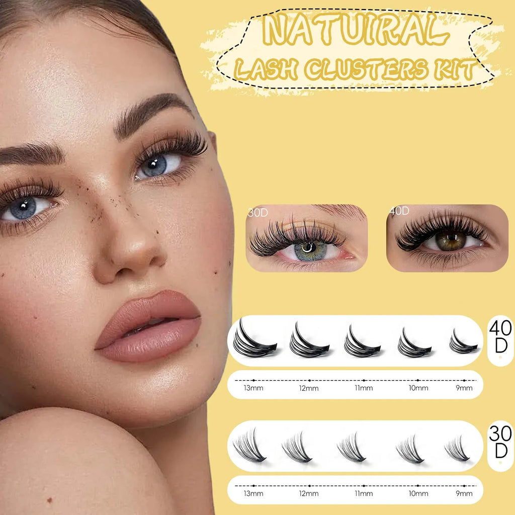 Natural Soft and Slim Eyelashes, 20 Rows, 400 Clusters, Large Capacity, Reusable, DIY Makeup, False Eyelashes