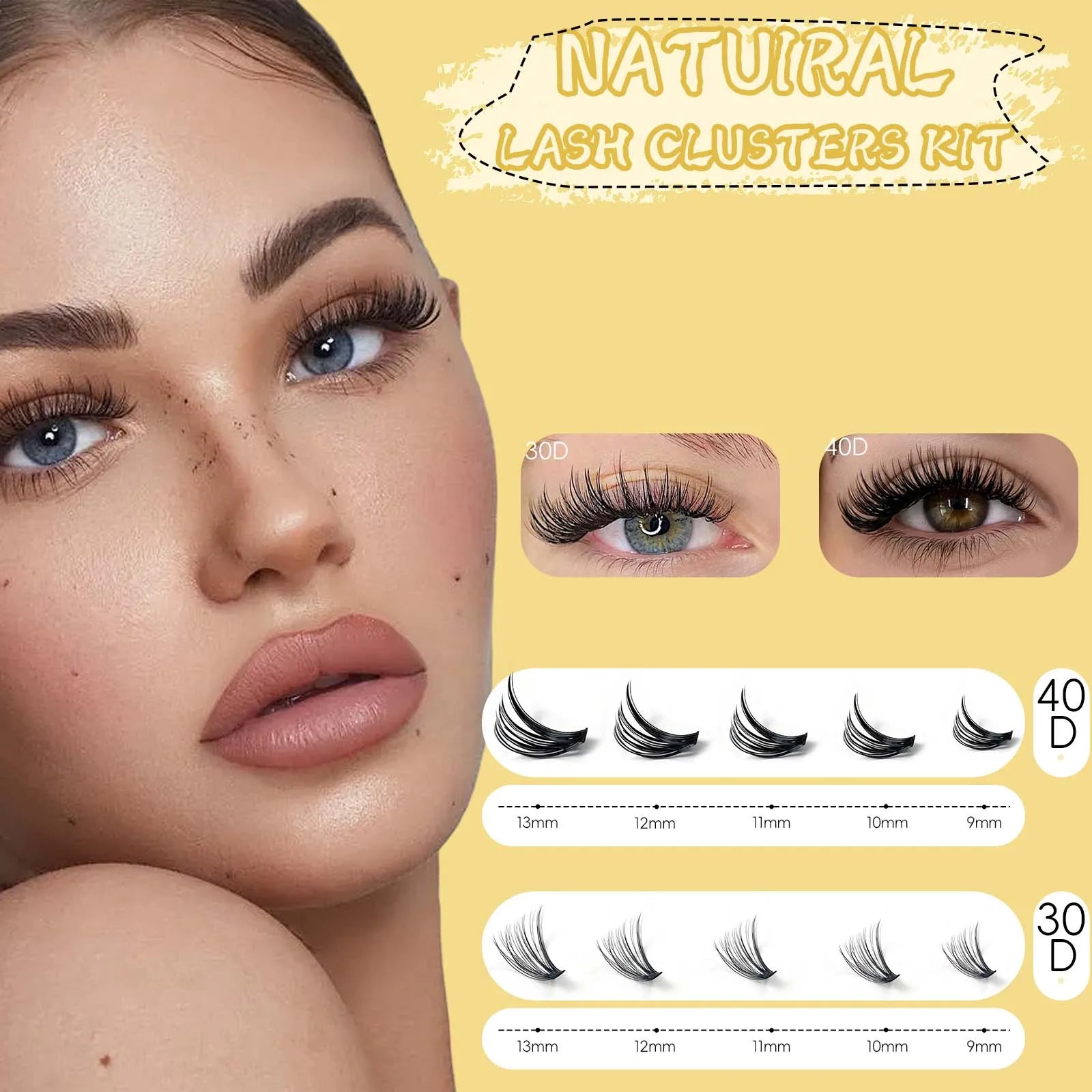 Natural Soft and Slim Eyelashes, 20 Rows, 400 Clusters, Large Capacity, Reusable, DIY Makeup, False Eyelashes