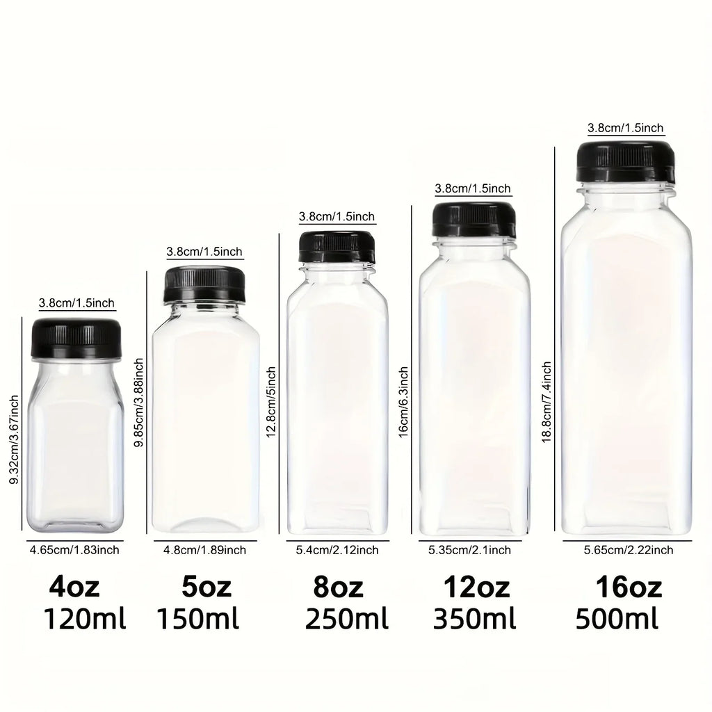6pcs Leak-Proof Clear Plastic Juice Bottles-Perfect For Juicing, Smoothies, Milk Homemade and Other Beverages Portable for Out
