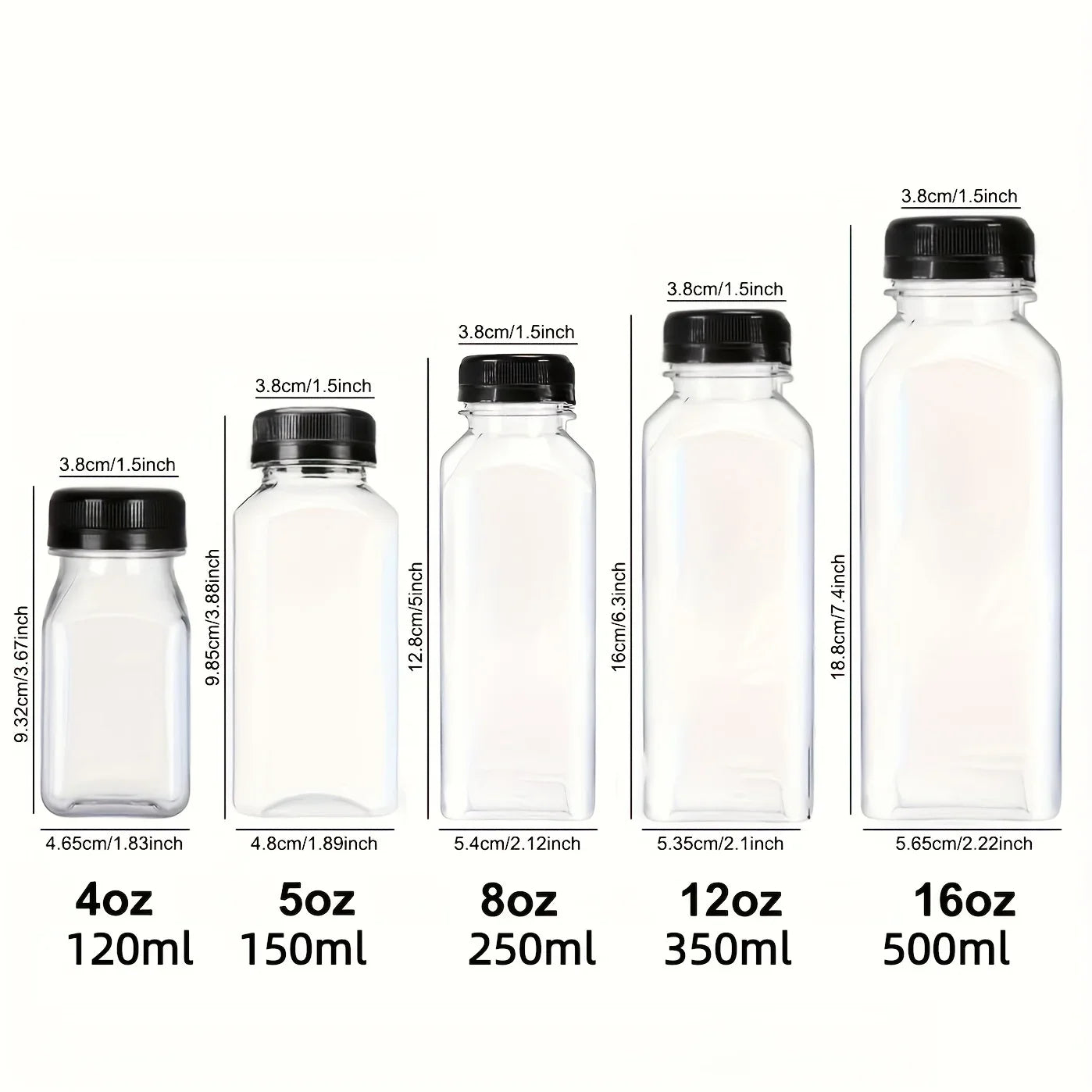 6pcs Leak-Proof Clear Plastic Juice Bottles-Perfect For Juicing, Smoothies, Milk Homemade and Other Beverages Portable for Out