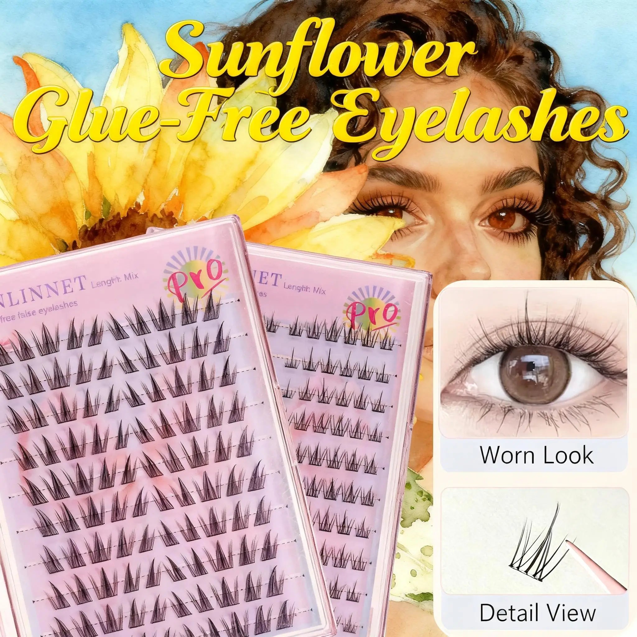 Self Adhesive DIY Lashes 100-120 clusters Sunflower style self-adhesive false eyelashes 10-13mm Curl Eyelash extensions