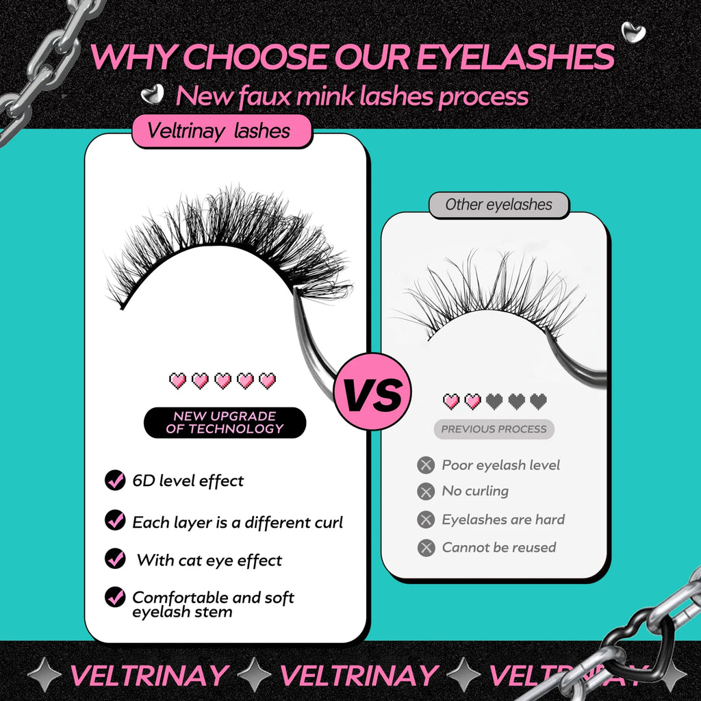 Veltrinay False Eyelashes Cat Eye Lashes Manga Lashes Faux Mink Eyelashes Natural Long Winged End Eye Elongated Lashes Makeup
